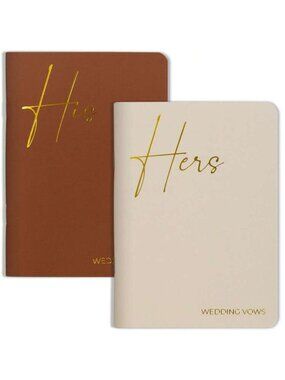 His & Hers Wedding Vow Notebooks - White & Terracotta with Gold Foil